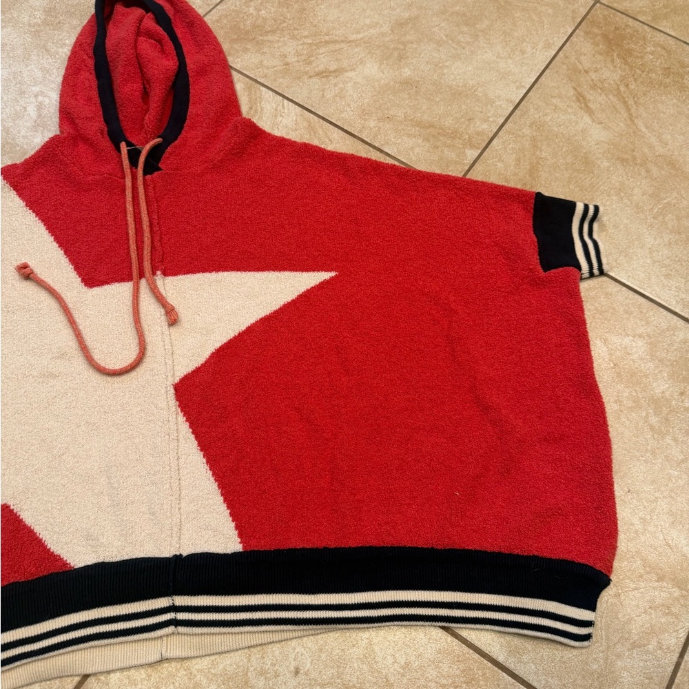 Free People Red and Cream Star oversized sweater Hoodie - Picture 3 of 6